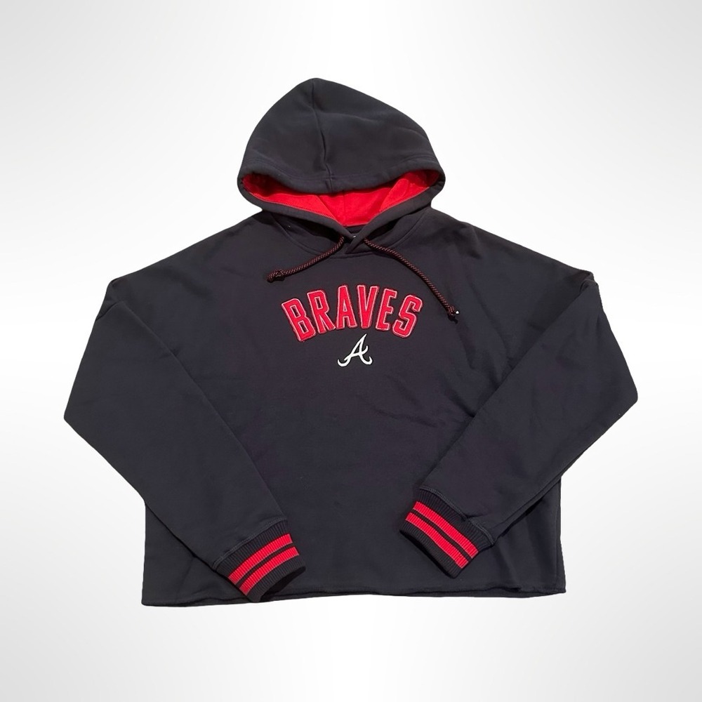New Era Atlanta Braves Cropped Hoodie Raw Edge Sweatshirt Women's Size Medium